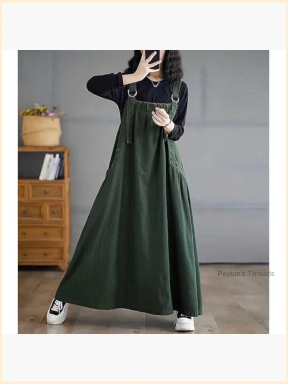 Womens Denim Jumper Dress Loose Baggy Maxi Adjustable Strap Wide Hem Oversize - Picture 3 of 7